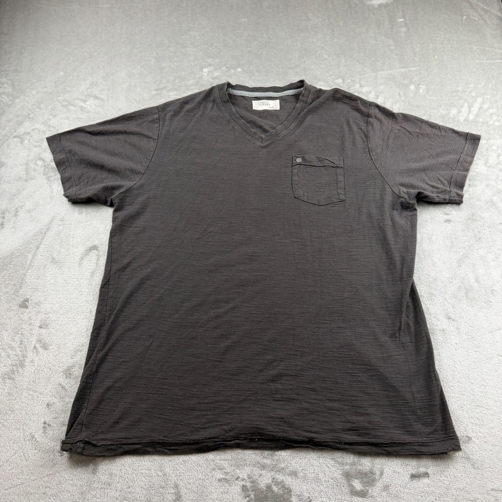 Free Planet V-Neck Pocket T-Shirt Women's Large Charcoal Gray Slub Knit Cotton